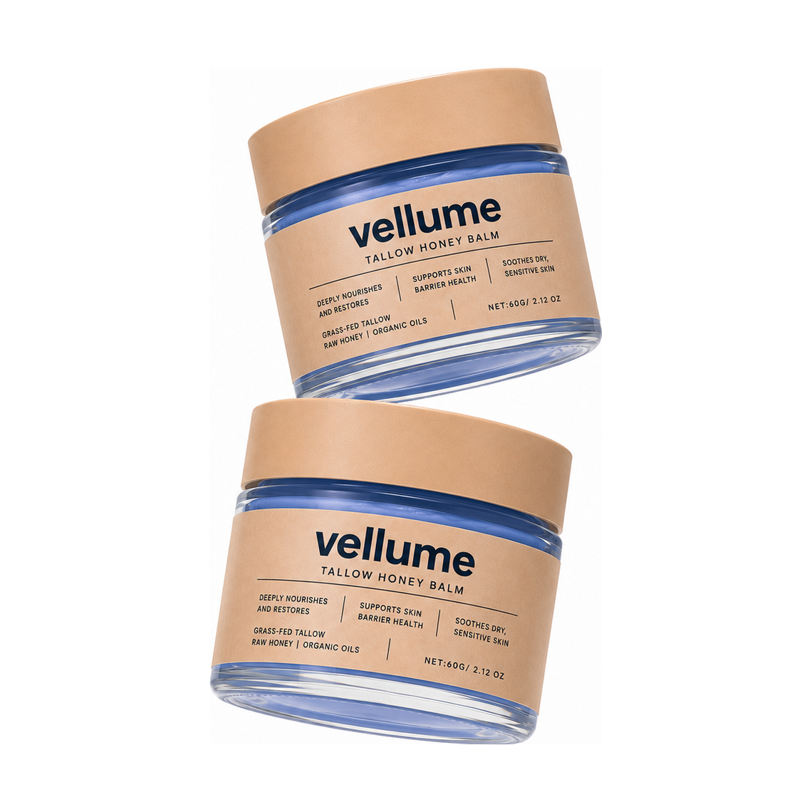 Two Vellume Tallow Honey Balm jars, centered